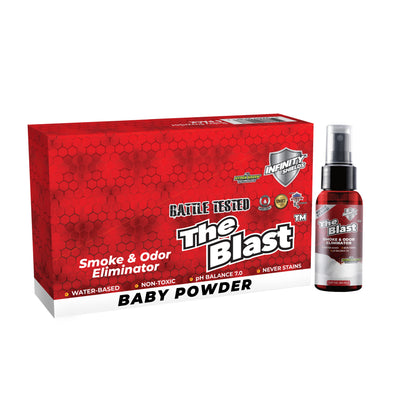 The Blast Smoke & Odor Eliminator | 6 Pack Sleeve | 1.67oz Mini Mist Bottles | Baby Powder
