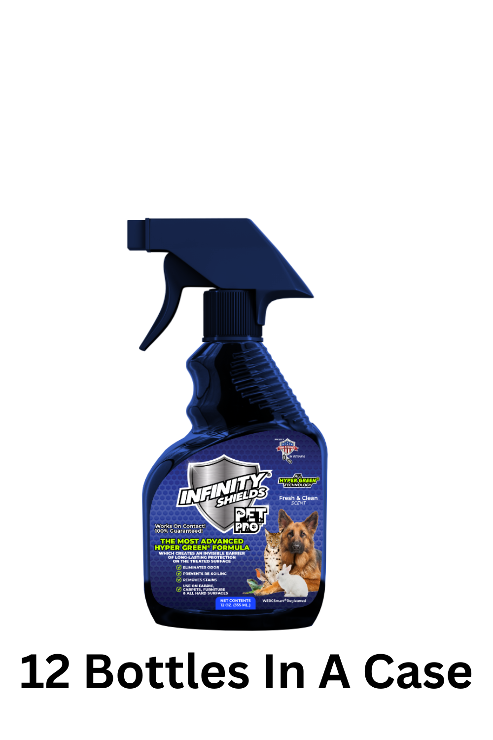 Infinity Shields Pet Pro™ | Odor & Stain Remover | Prevents Re-Soiling | 12oz Hyper Green Spray | Fresh & Clean Scent | Box of 12 Spray Bottles