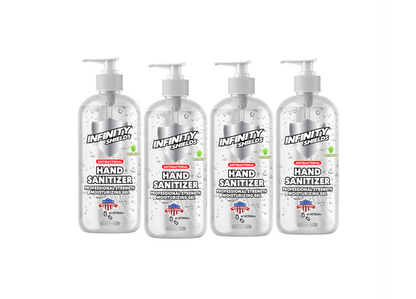 4-Pack Infinity Shields® Antibacterial Hand Sanitizer Gel with Aloe - Professional Strength, Leaves Hands Clean & Odorless 32 oz (4 Pack)