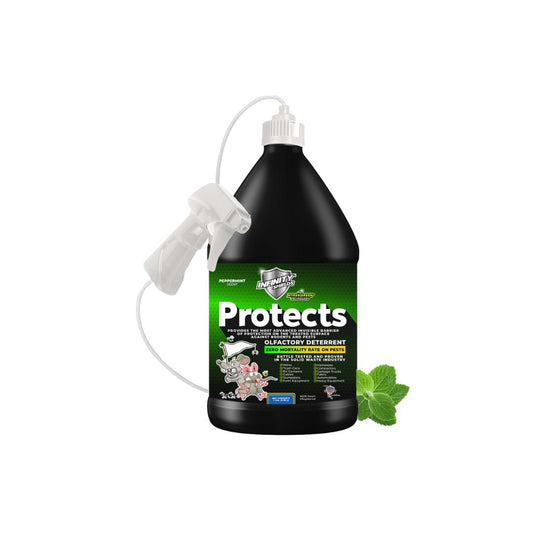 Infinity Shields protège™ | Spray dissuasif contre les rongeurs | Hyper vert | Carafe longue durée de 128 oz | Menthe poivrée | Célibataire