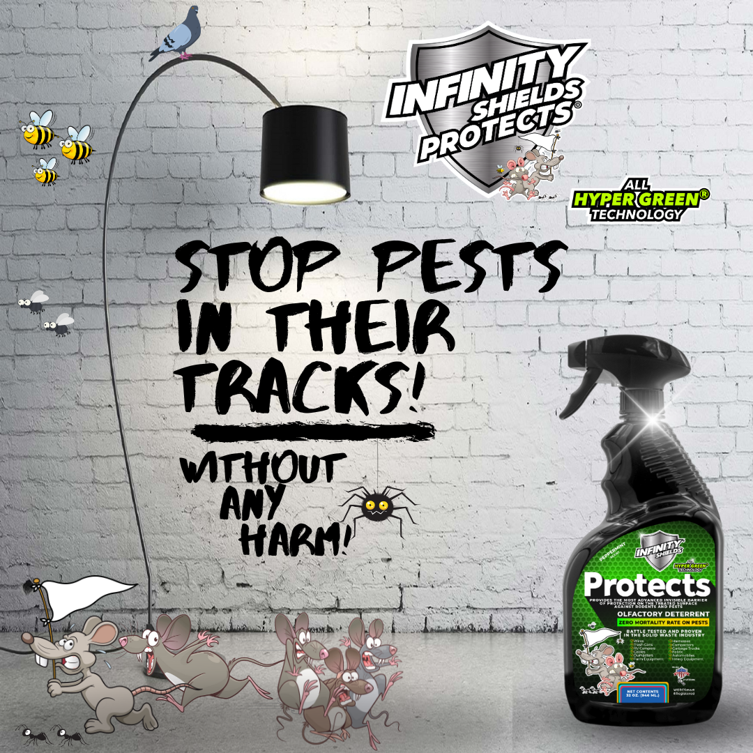 Infinity Shields protege™ | Spray disuasivo de roedores | Hiperverde | Menta de larga duración de 32 oz | Soltero