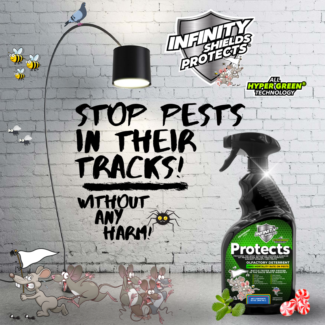Infinity Shields Protects™ | Rodent Deterrent Spray | Hyper Green | Long-Lasting 32oz Peppermint | Pallet 45 Cases 12 per Case 540 Bottles