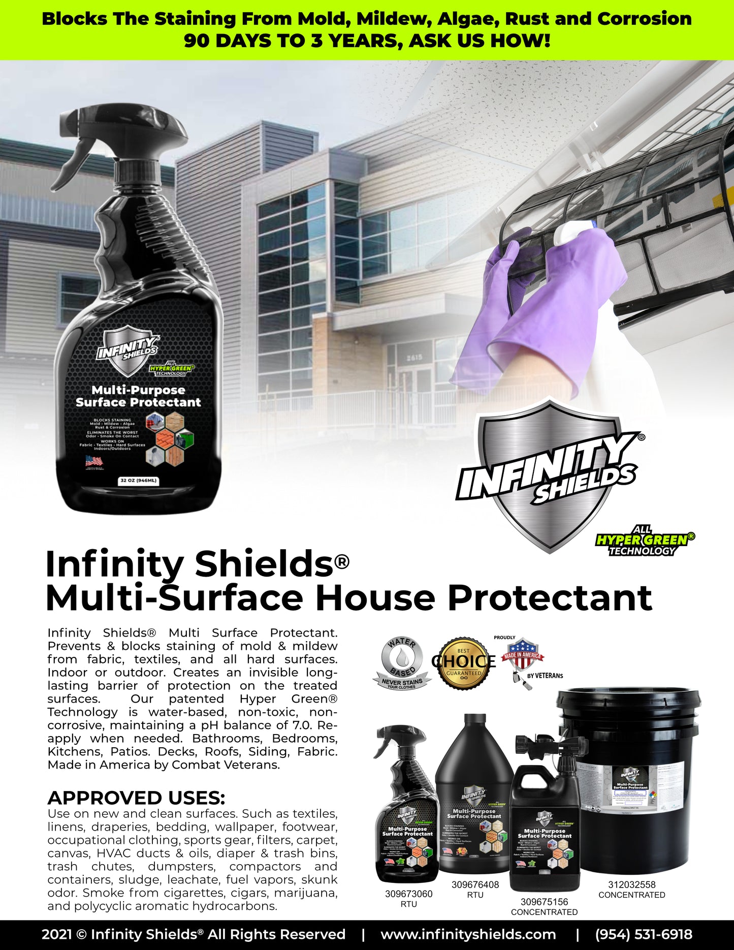 Protector de superficies de baño multiusos Infinity Shields® | Previene y bloquea las manchas de moho y hongos La mayor duración 32 oz