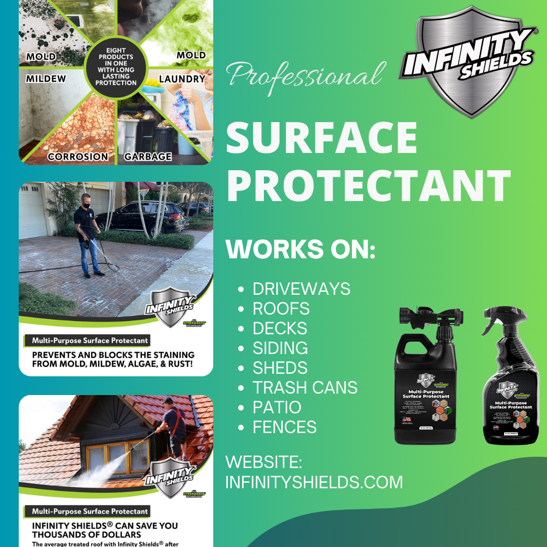 Protector de superficies de baño multiusos Infinity Shields® | Previene y bloquea las manchas de moho y hongos La mayor duración 32 oz