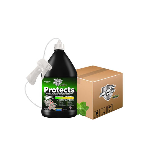 Infinity Shields protège | Spray dissuasif contre les rongeurs | Hyper vert | Pulvérisateur à distance longue durée de 128 oz Menthe poivrée | Caisse de 4