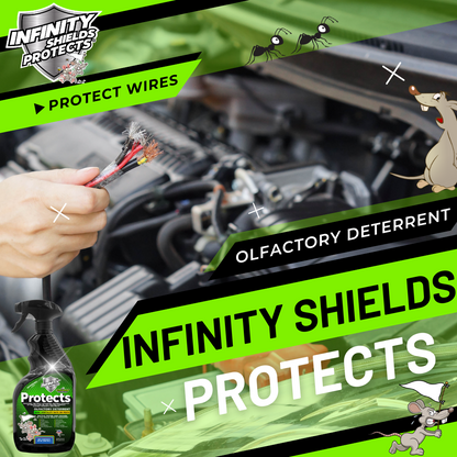 Infinity Shields protege™ | Spray disuasivo de roedores | Hiperverde | Menta de larga duración de 32 oz | Soltero