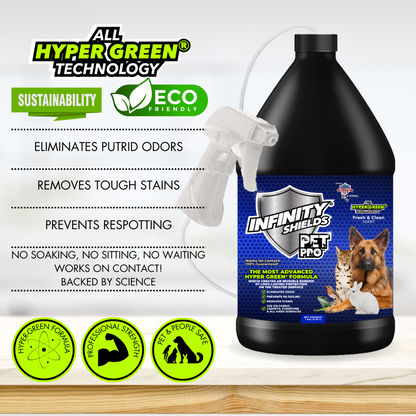 Infinity Shields® Pet Pro™ | Détachant et anti-odeurs d'animaux | Empêche la re-salissure | Pichet de 1 gallon | Frais et propre)