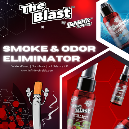 Eliminador de olores y humo The Blast™ | Paquete de 6 mangas | Mini pulverizadores de niebla de 1,67 oz Ocean Breeze 